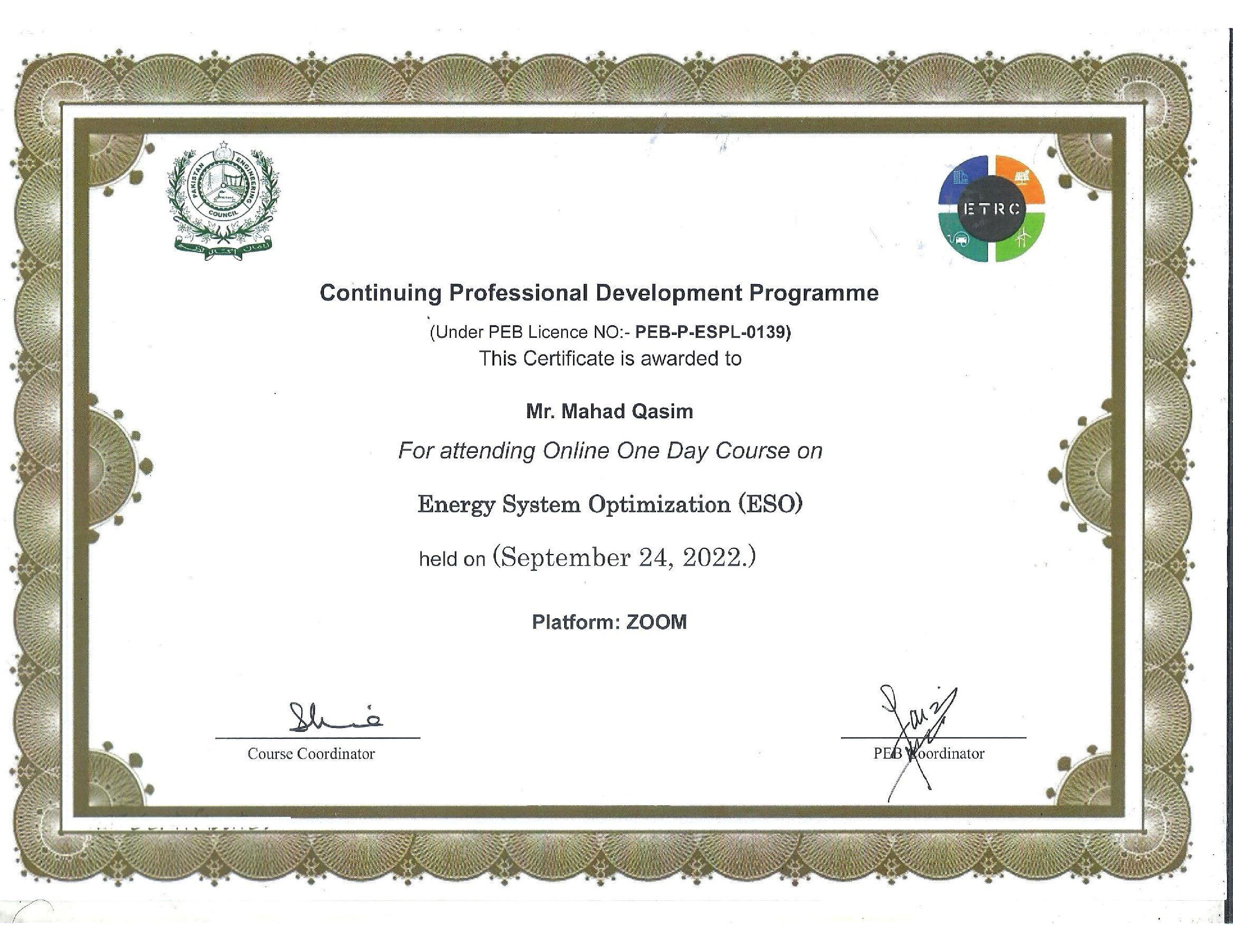 Energy System Optimization (ESO)